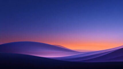 Vibrant desert sunset with purple and orange hues in serene landscape