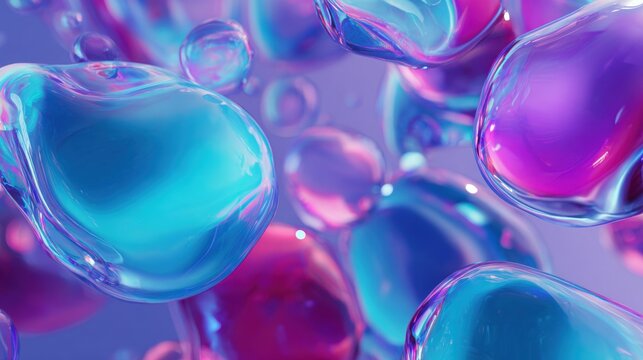 Vibrant translucent bubbles in shades of blue and pink float freely - Powered by Adobe