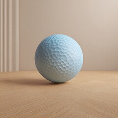 Single blue golf ball on wooden floor