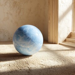 Blue globe on textured surface