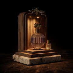 Elegant perfume display in a vintage setting
