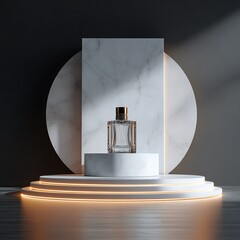 Elegant perfume display on marble pedestal