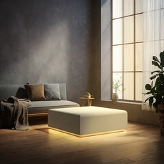 Modern living room with soft lighting