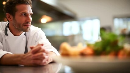 Adult male culinary professional in restaurant kitchen environment faceless chef defocused cooking background food preparation workspace gastronomic expertise setting