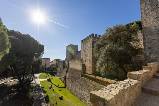 Medieval S&atilde;o Jorge Castle in the European city of Lisbon Portugal POR
