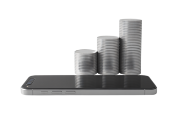 Silver Coin Stacks on Smartphone Screen in Modern Minimalistic Style with Soft Natural Lighting for Financial Services