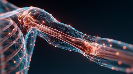 Vibrant network connections glowing with orange light on dark background