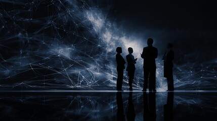 Business professionals discussing in a futuristic networked environment