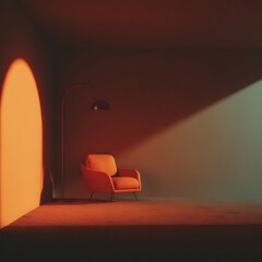 Warmly lit corner chair