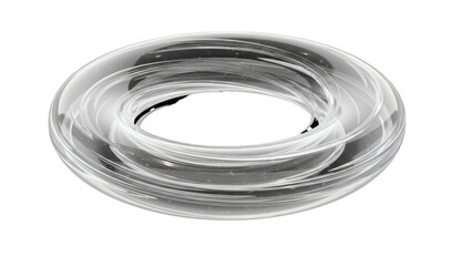 Fototapeta premium A transparent clear glass ring with intricate internal swirls creates a fascinating optical illusion against a deep black background.
