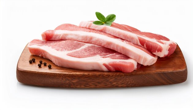 raw pork belly slices isolated on white background