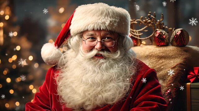Santa claus delightfully greeting amidst sparkling holiday decor