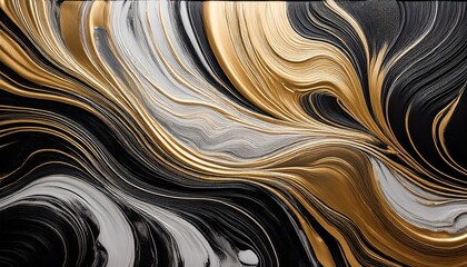 Canvas Art With Line Wave Acrylic Pour Effect Combining Smooth Color And Rugged Black Texture