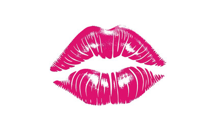 A vibrant pink lipstick kiss mark isolated on a clean white background