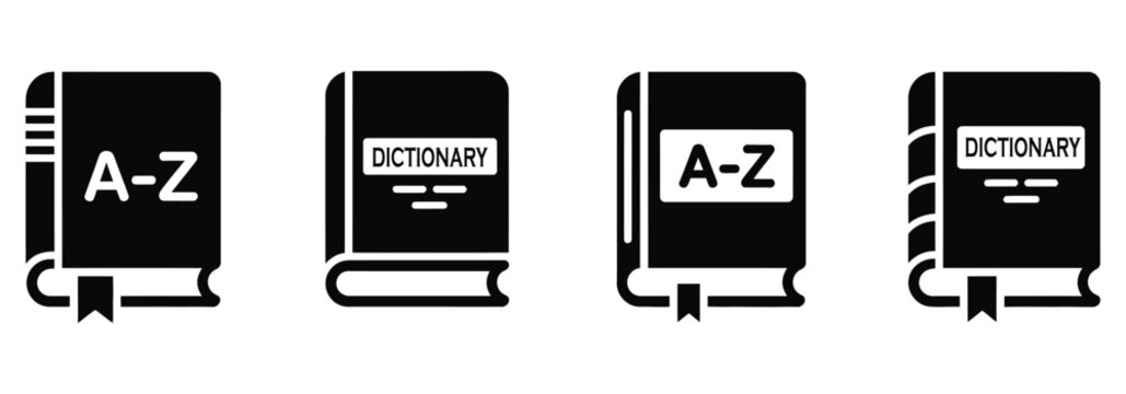 Collection of dictionary and reference book icons illustrating knowledge and learning