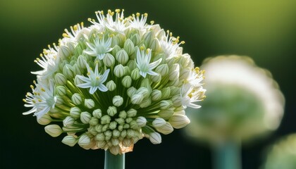 Blooming Onion Flower Close Up Macro Shot Of A Blooming Onion Flower With White And Green Hues Ideal For Nature Themed Designs And Gardening Promotions