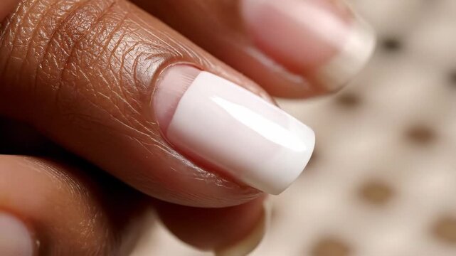Closeup transformation of manicured fingernails: nail polish application process