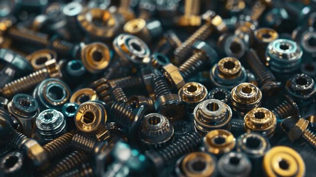 Video A collection of screws and nuts on a flat surface, great for industrial or crafting projects