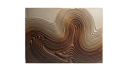 A textured metallic surface with intricate, swirling, wave-like engraved lines in warm tones, set against a dark background.