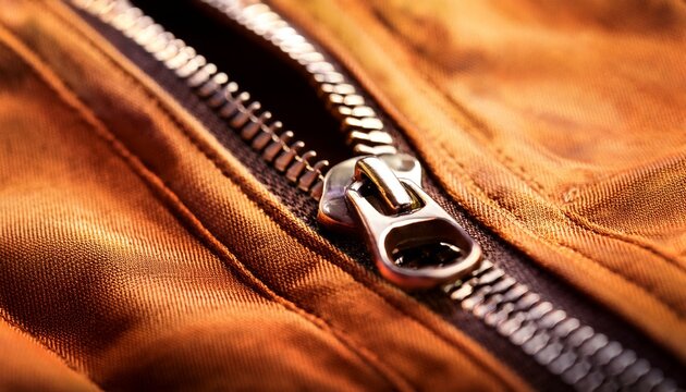 close up of metal zipper on fabric in warm lighting for fashion and textile industry