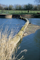 Landscape view of River Great Ouse Roxton Weir Great Barford Bedfordshire UK Europe. 