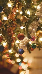 Warm Christmas Tree Lights Bokeh Gold Ornaments Holiday Atmosphere

