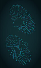 Turbine blades isometric blueprints © blacklight_trace