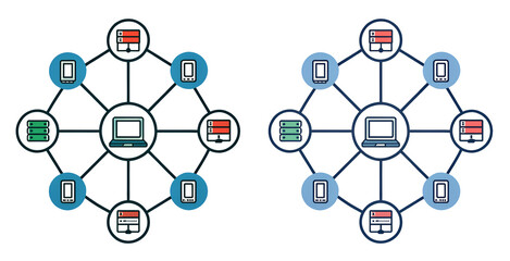 Network diagram of interconnected devices isolated on transparent background
