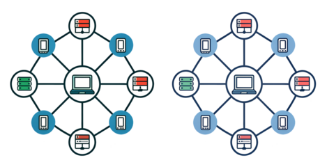 Network diagram of interconnected devices isolated on transparent background