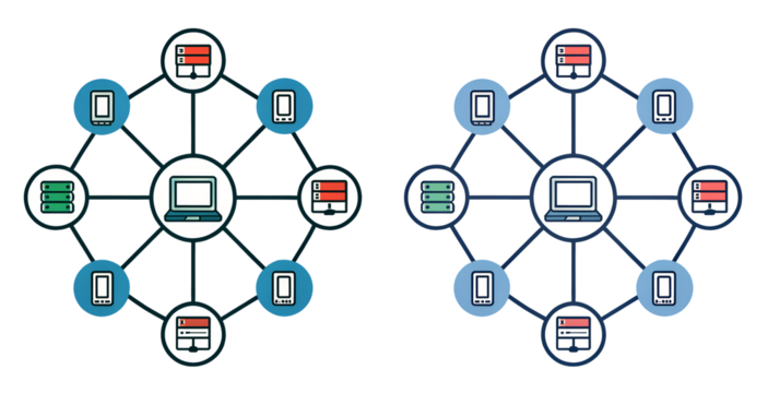 Network diagram of interconnected devices isolated on transparent background - Powered by Adobe