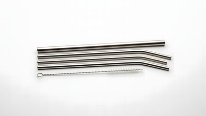 Reusable metal straws with a cleaning brush, eco-friendly. These straws offer a sustainable alternative to plastic