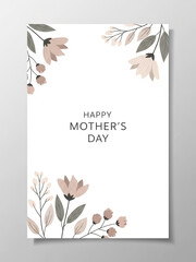 Minimal Mother&rsquo;s Day Greeting Card with Elegant Botanical Frame and Soft Neutral Floral Illustration on White Background