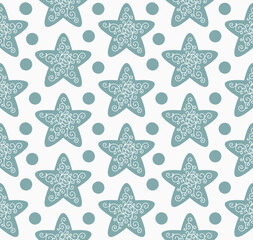 Seamless Vector Star Pattern in Teal and White