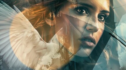 Video A woman grasping a small white bird in her hand, possibly symbolic or decorative