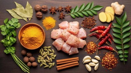 Vibrant Indian spices and fresh ingredients for authentic cuisine for National Curried Chicken Day