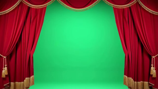 Curtains open to reveal green screen stage for creative background animation - Powered by Adobe