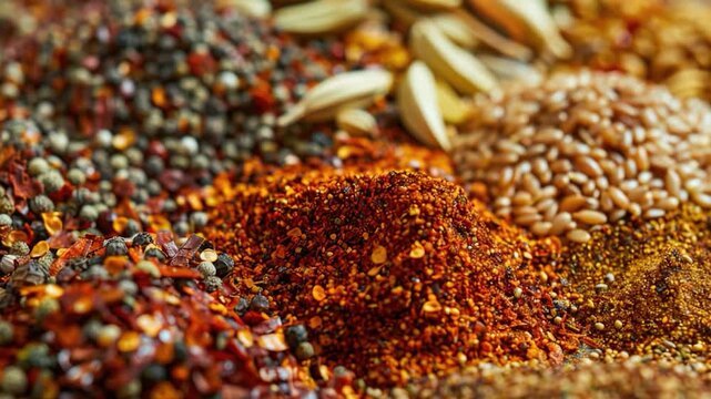 Video High-quality of different spices in a single frame