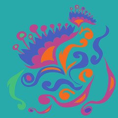 Design  colored  leaves, flower, spirals. Hand drawn.