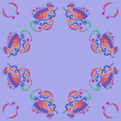 Stylized colored  leaves, flower, spirals. Hand drawn.