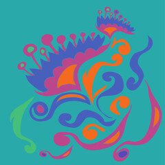 Design  colored  leaves, flower, spirals. Hand drawn.