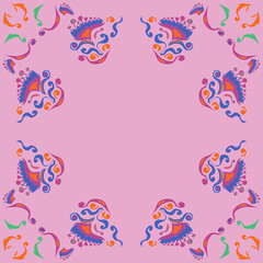 Decorative  colored  leaves, flower, spirals. Hand drawn.