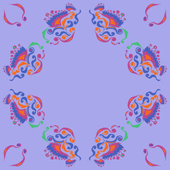 Stylized colored  leaves, flower, spirals. Hand drawn.