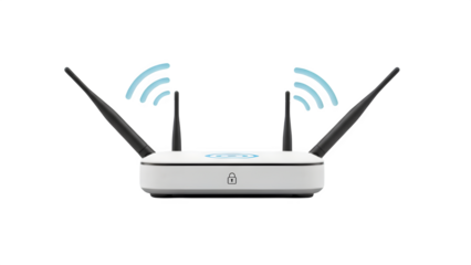 3D Secure Wi‑Fi Router Icon with Antenna Signal Waves and Lock Isolated on Transparent Background PNG

