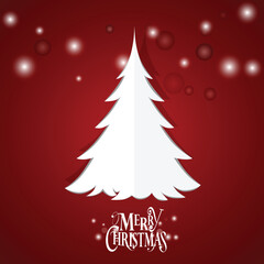 White Christmas Tree Silhouette on Red Background