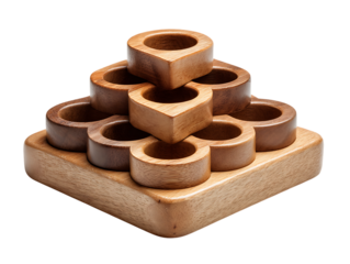 Wooden puzzle with interlocking rings
