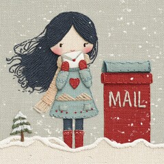 Cute girl mailing Christmas card
