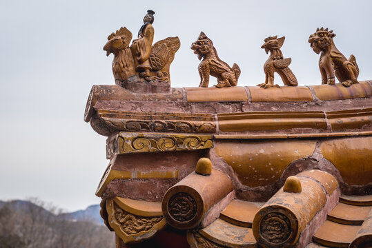 Close up on one of the roofs of buildings complex called Four Great Regions on Longevity Hil in Summer Palace, located in Beijing, China