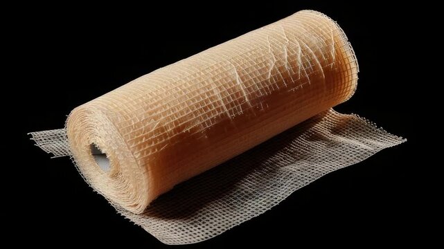 Video A roll of medical gauze on a black background, ideal for medical or science-related s