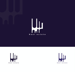 Modern Abstract Real Estate Logo with Architectural Line Icon. Real Estate Logo Design with Geometric Building Symbol.