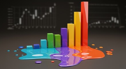 Colorful bar graph with abstract liquid effect for business and finance concepts
